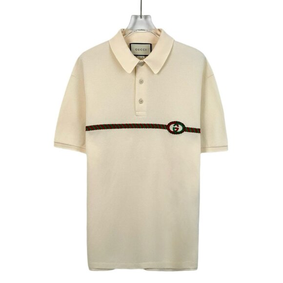 Gucci Other - Gucci Mens Beige Polo Shirt With Embroidered Logo Short Sleeve S